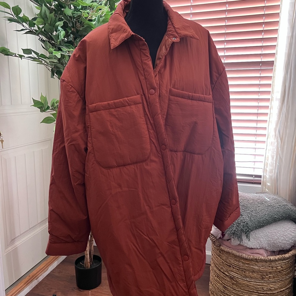 Rust-Colored Oversized Puffer Shacket - Cotton On Curve